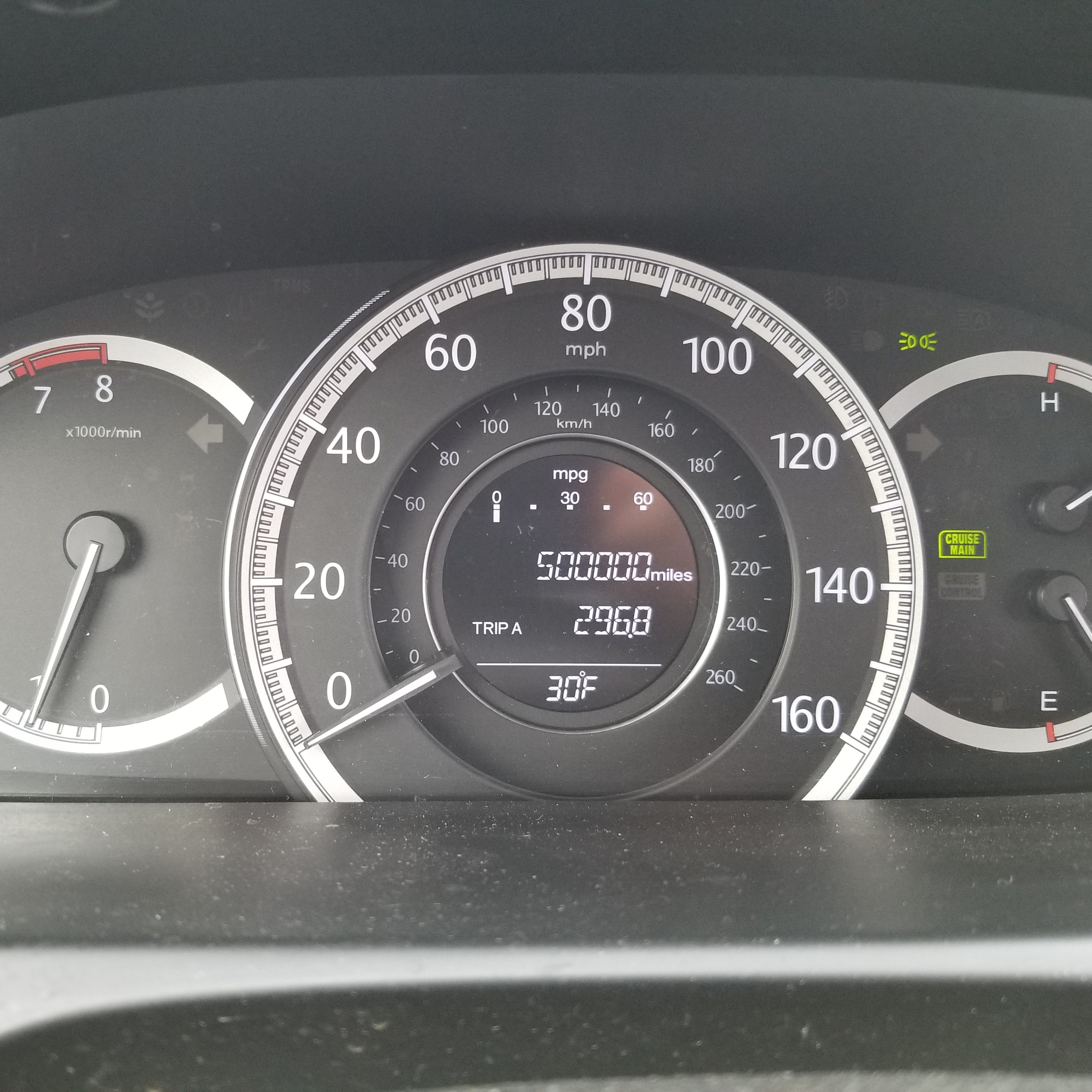 Car odometer reading 500000 miles.