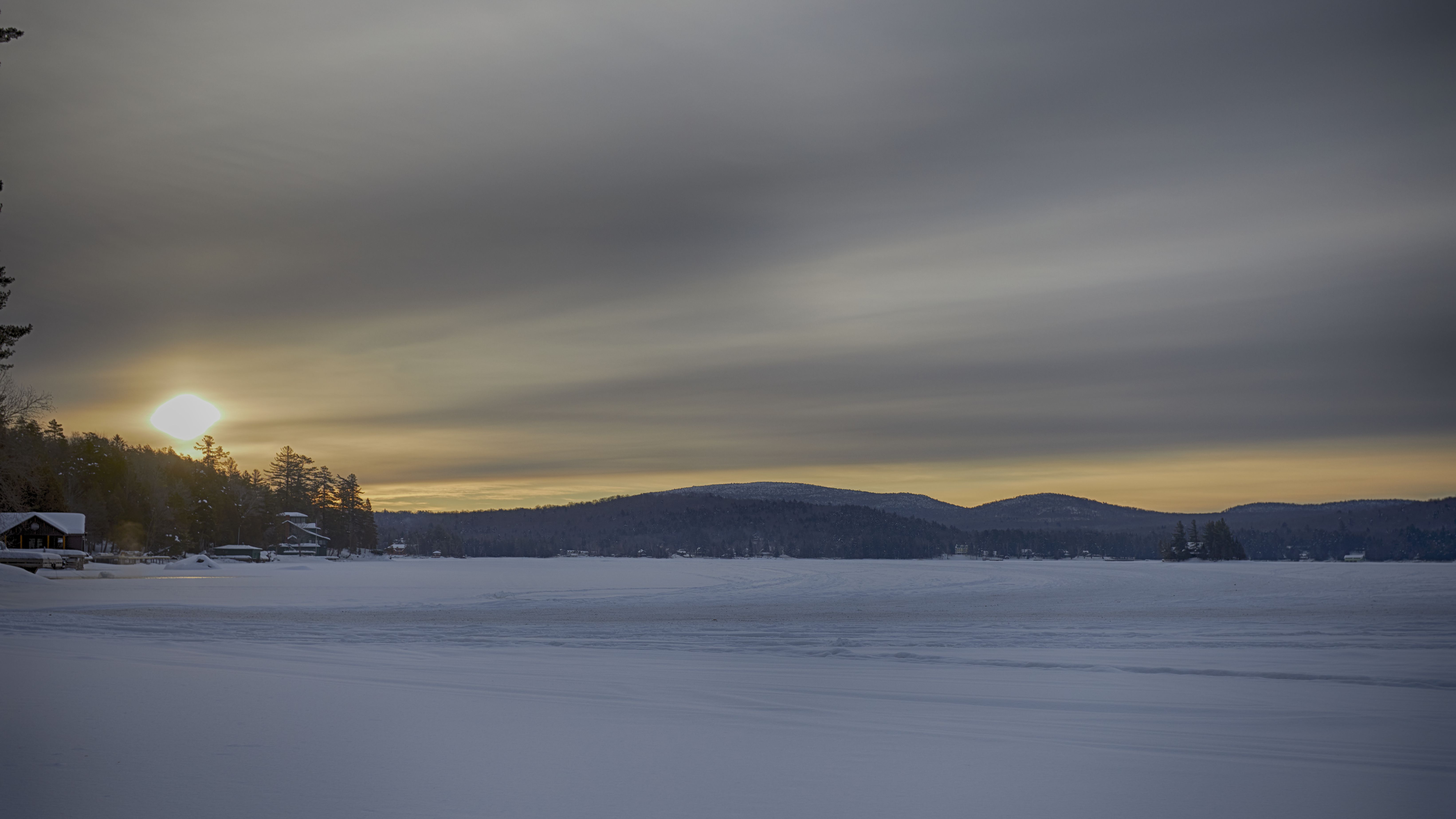 View of sunrise over Fourth Lake.