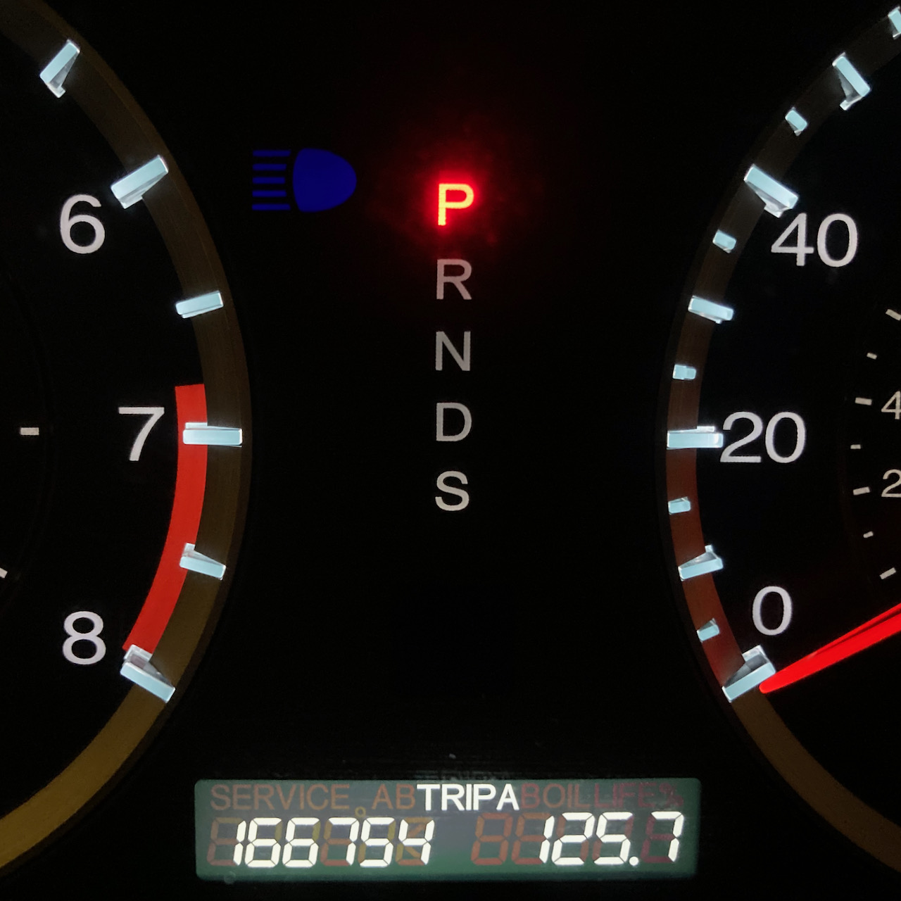 Car odometer reading 166754 TRIP A 125.7