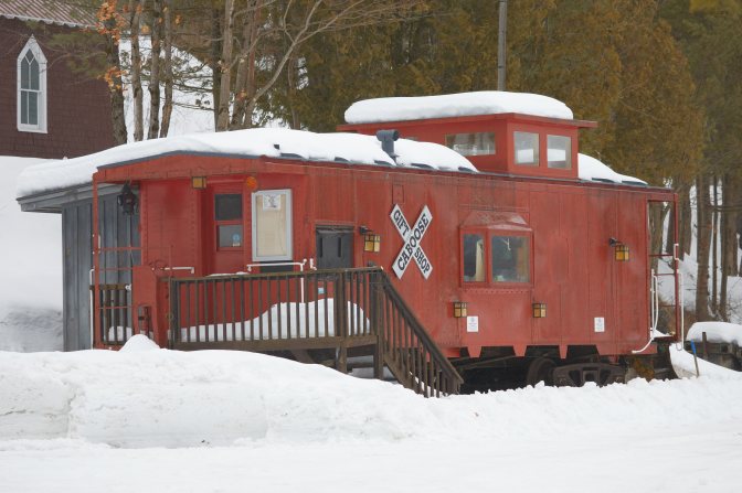 Red Caboose gift shop in snow.