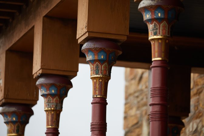 Pillars with ornate designs.
