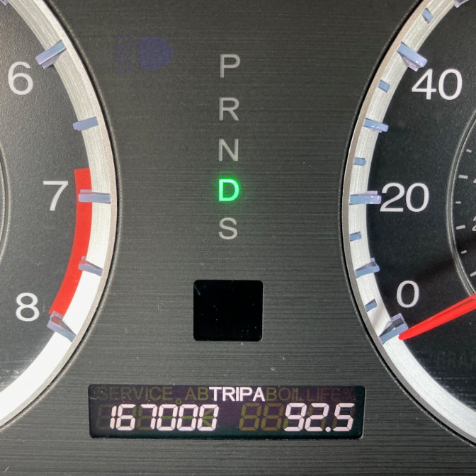 Car odometer reading 167000 TRIP A 92.5