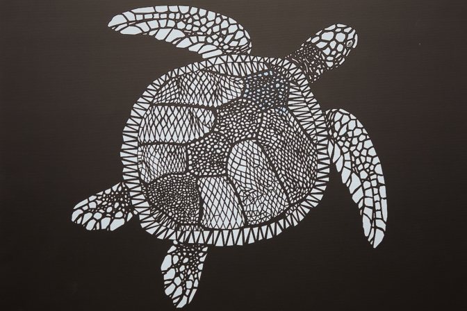Black and white turtle painting.