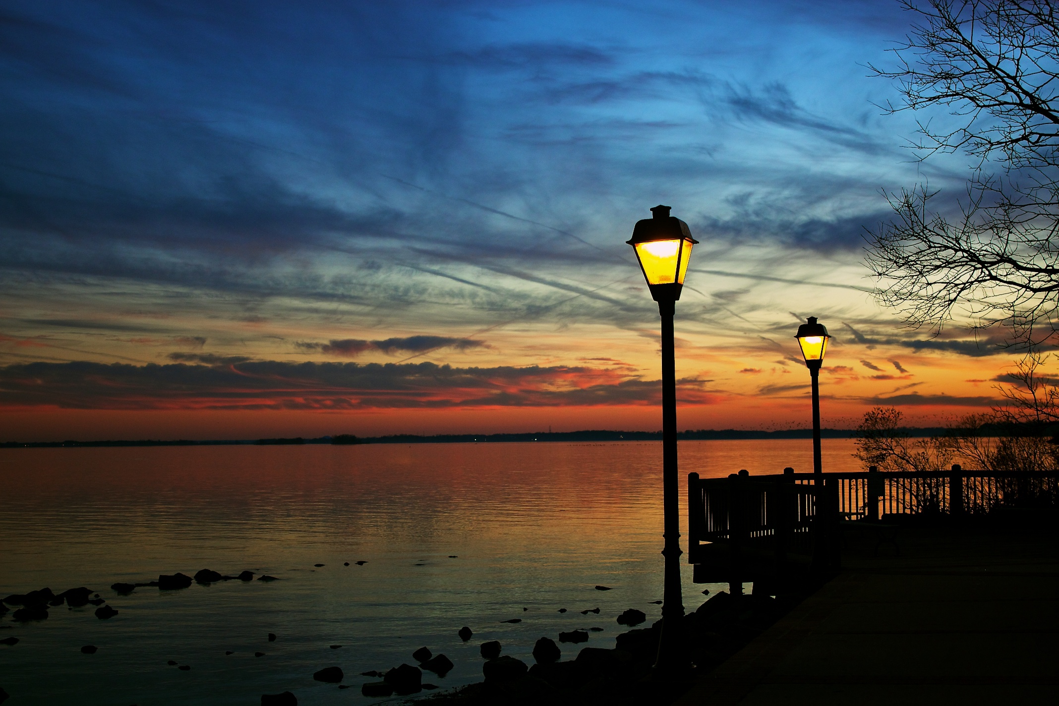 Twilight along shores of Havre De Grace, Maryland.