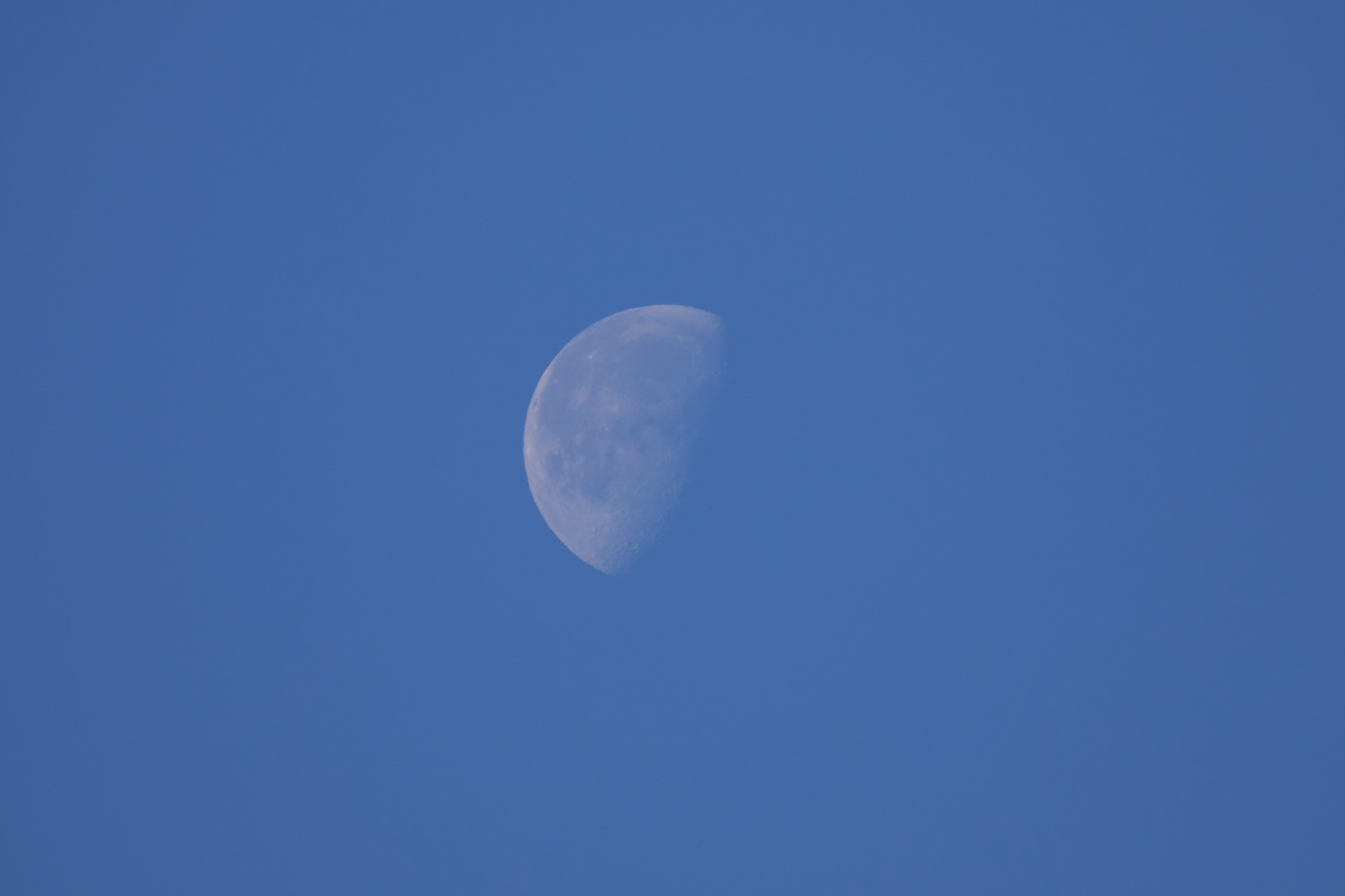 Moon visible against blue sky.