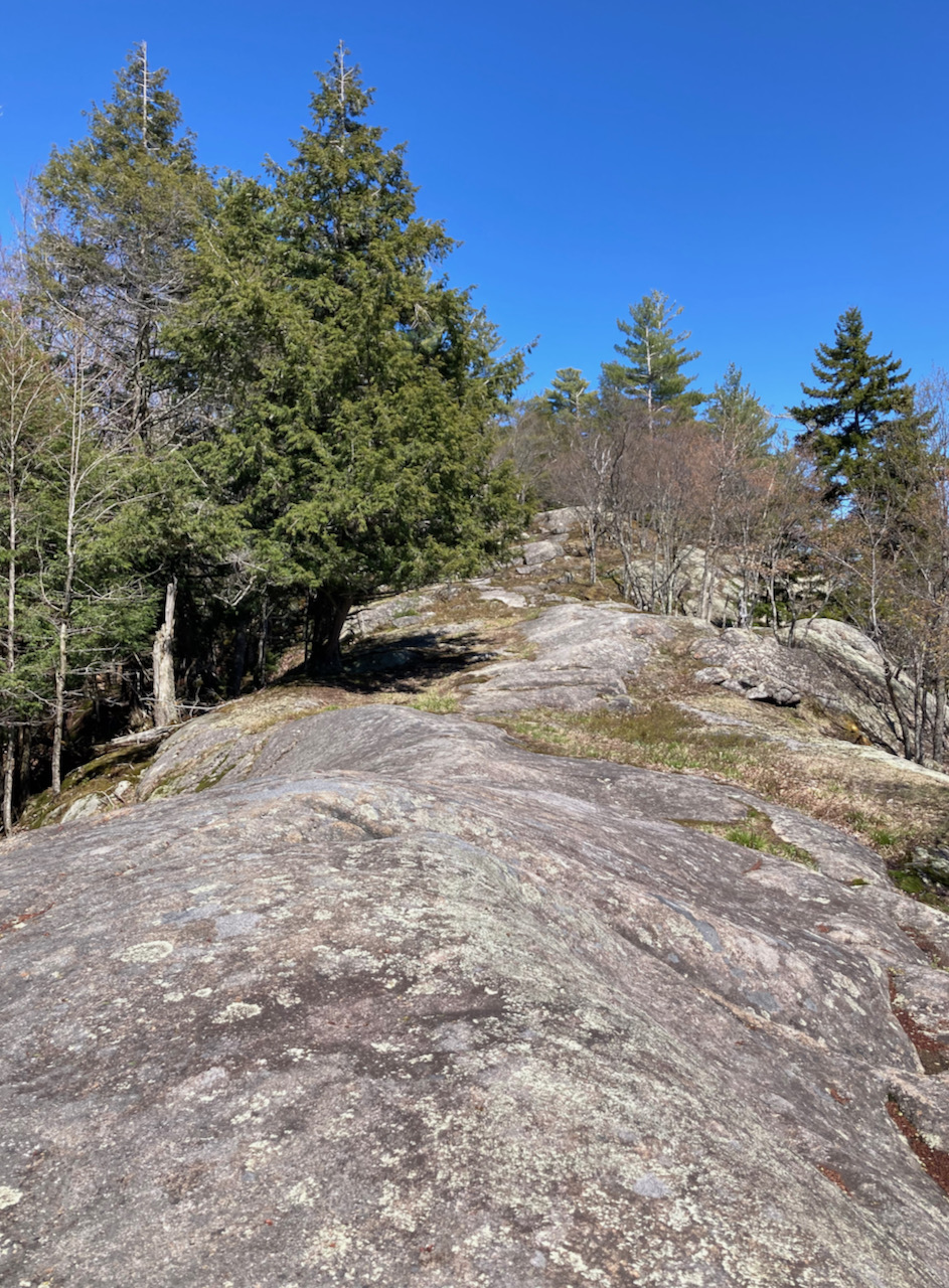 Rocky hilltop leading northward.