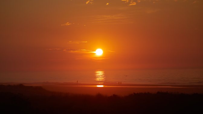 View of sunrise over ocean.