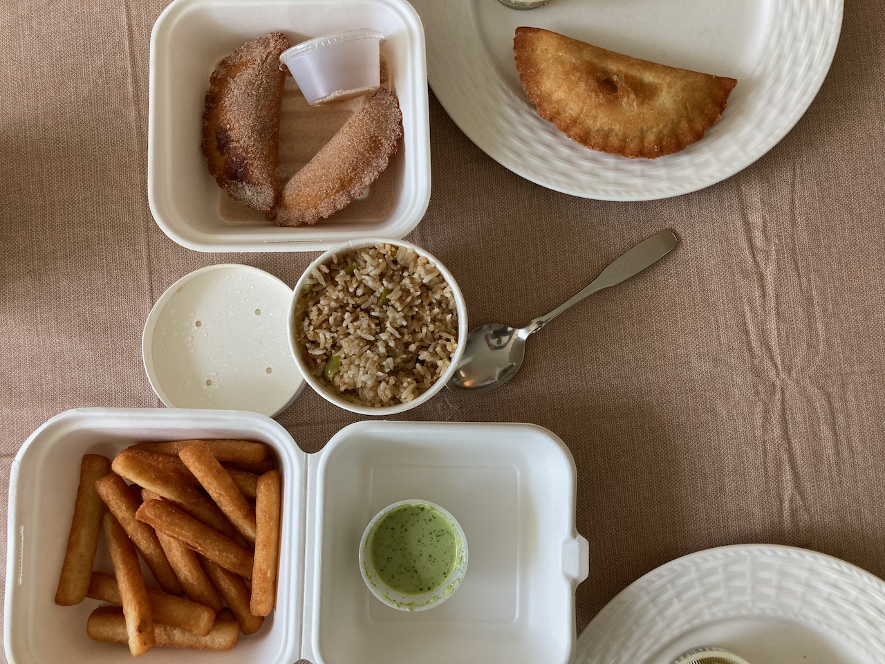 Empanadas, yucca fries, and apple empanadas.