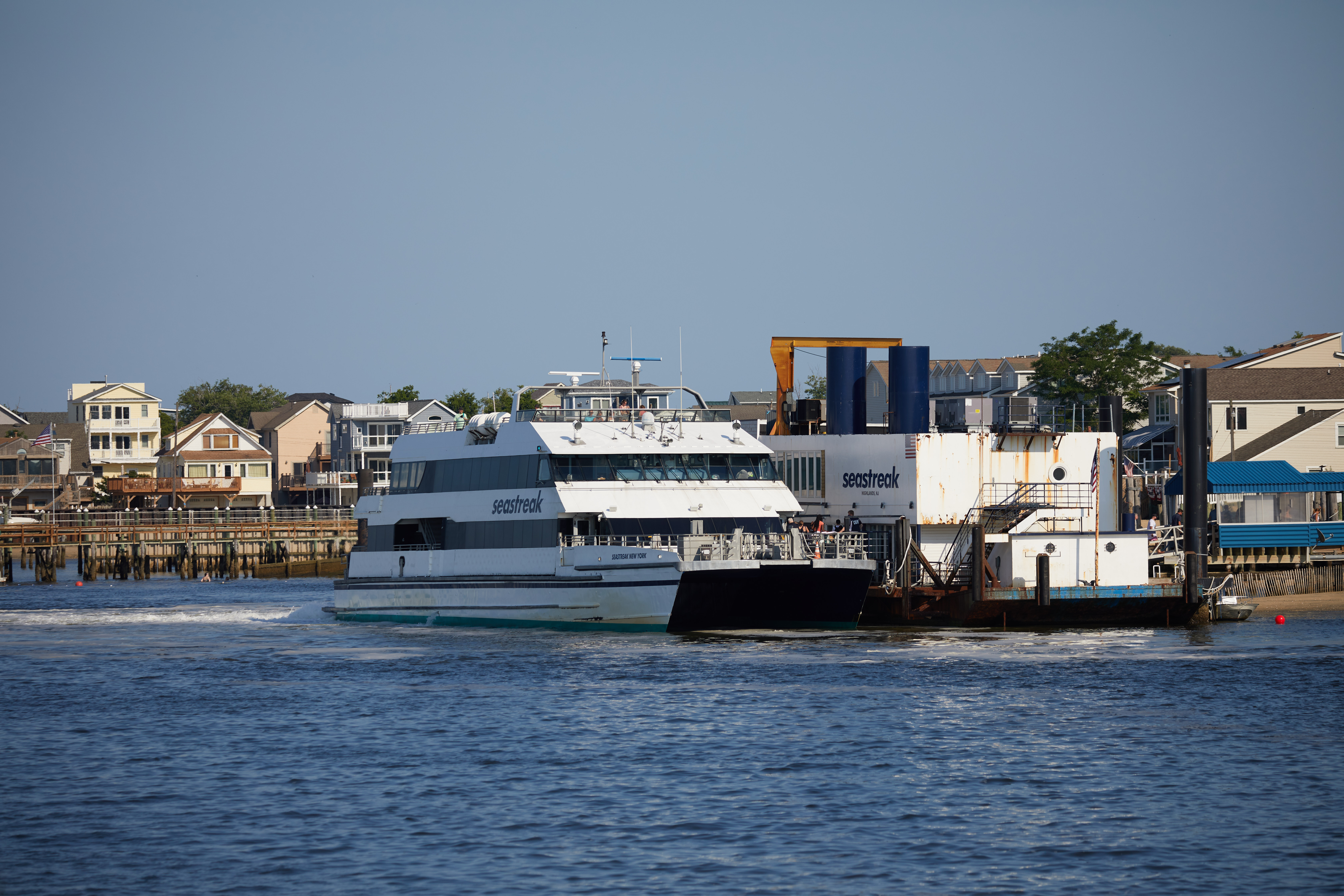 Seastreak Ferry docked at terminal.