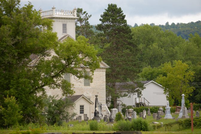 Fort Herkimer Church, with graveyard in the background.