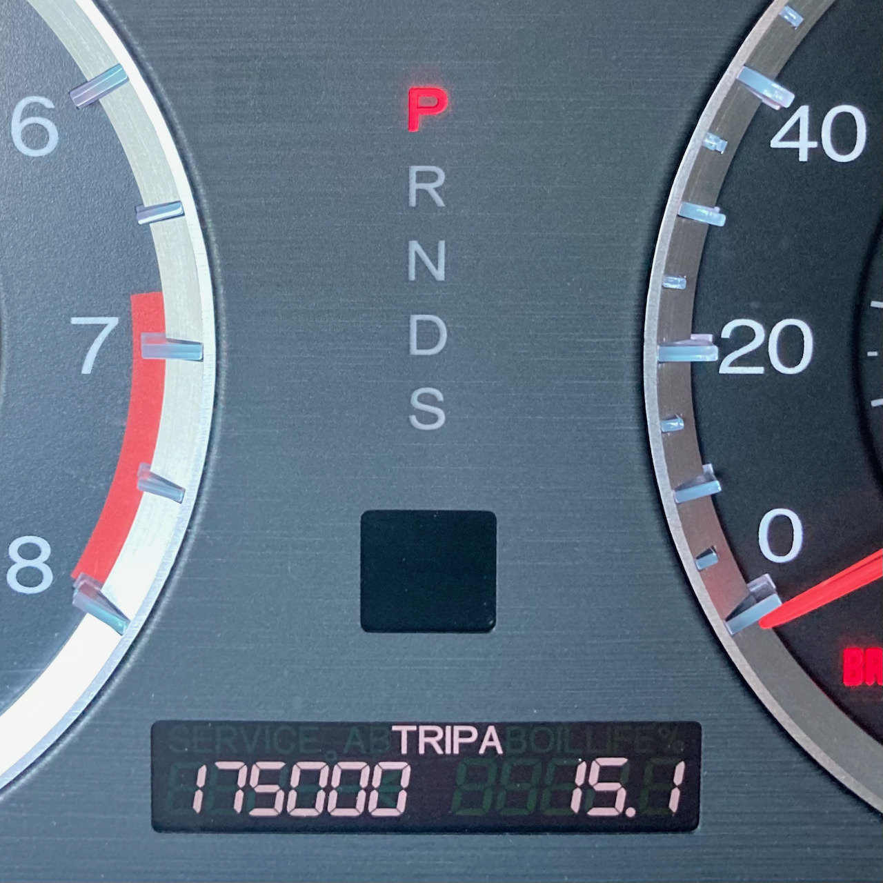 Car odometer reading 175000 TRIP A 15.1