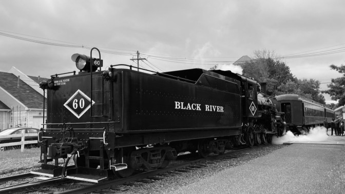 Black River Steam engine at train station.