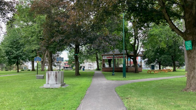 Myers Park, with pavilion in center of park.