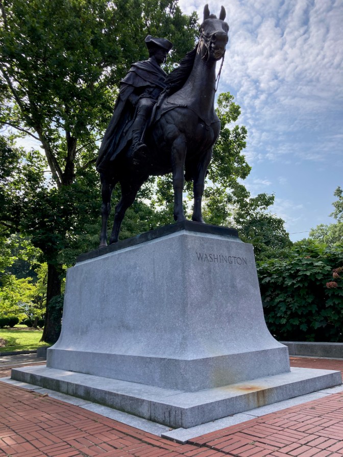 Statue of George Washington riding a horse.