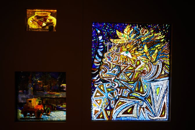 Three stained glass panels.