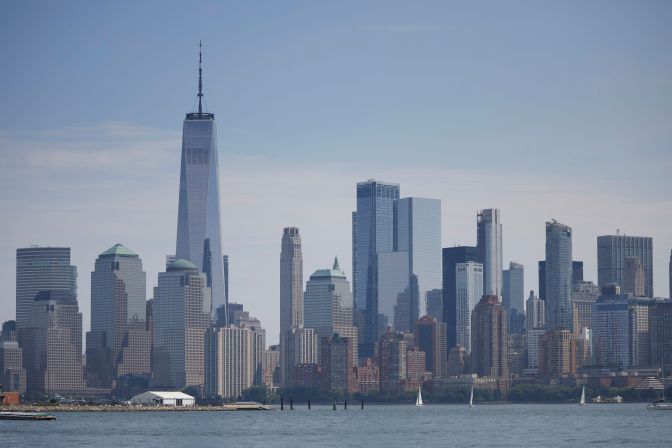 Manhattan skyline across Upper New York Bay.