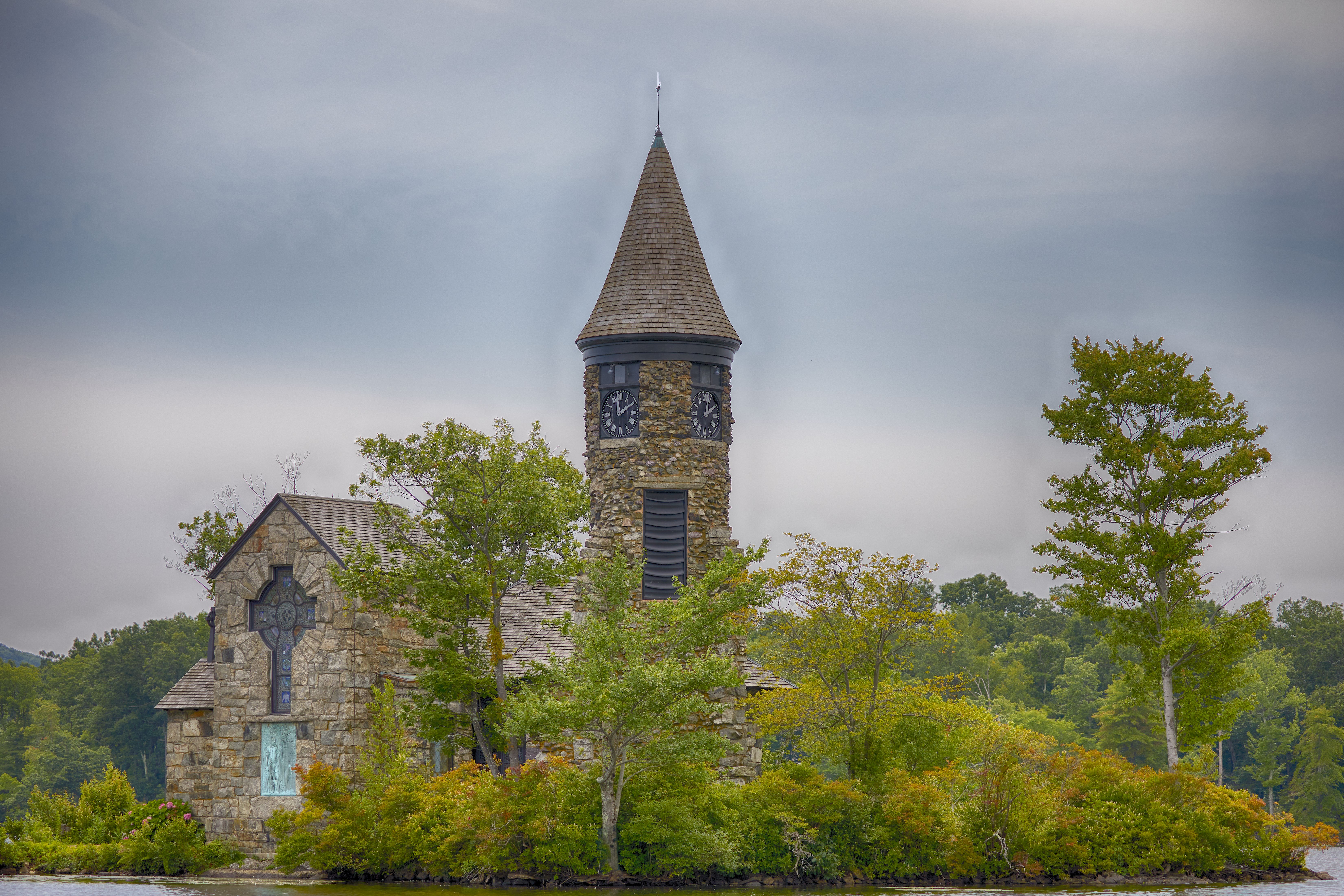 View of St. Hubert's Chapel from lake.