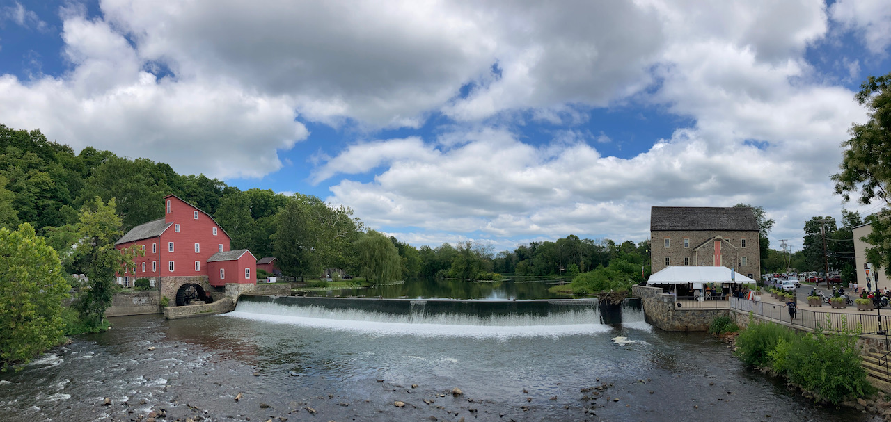 Panorama of Red Mill, South Branch Raritan River, and Clinton NJ.