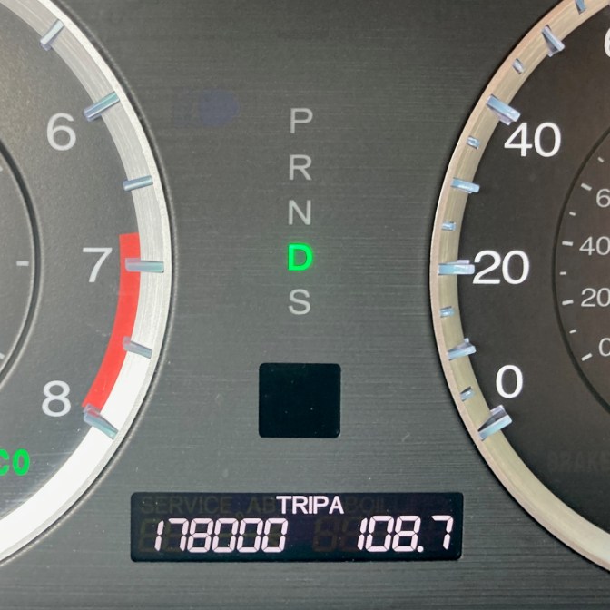 Car odometer reading 178000 TRIP A 108.7