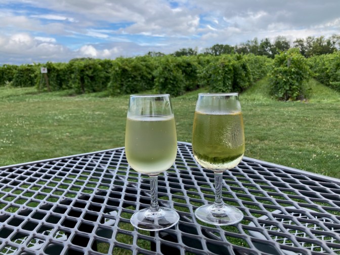 Glass of chardonnay and glass of