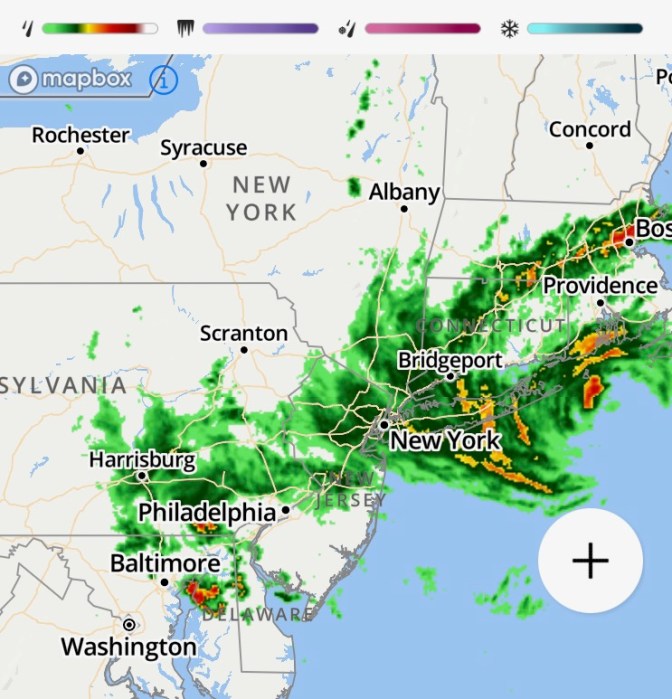 Map of Tropical Storm Henri covering Pennsylvania, New Jersey, New York, Connecticut, Rhode Island, and Massachusetts.