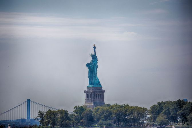 Rear view of Statue of Liberty.