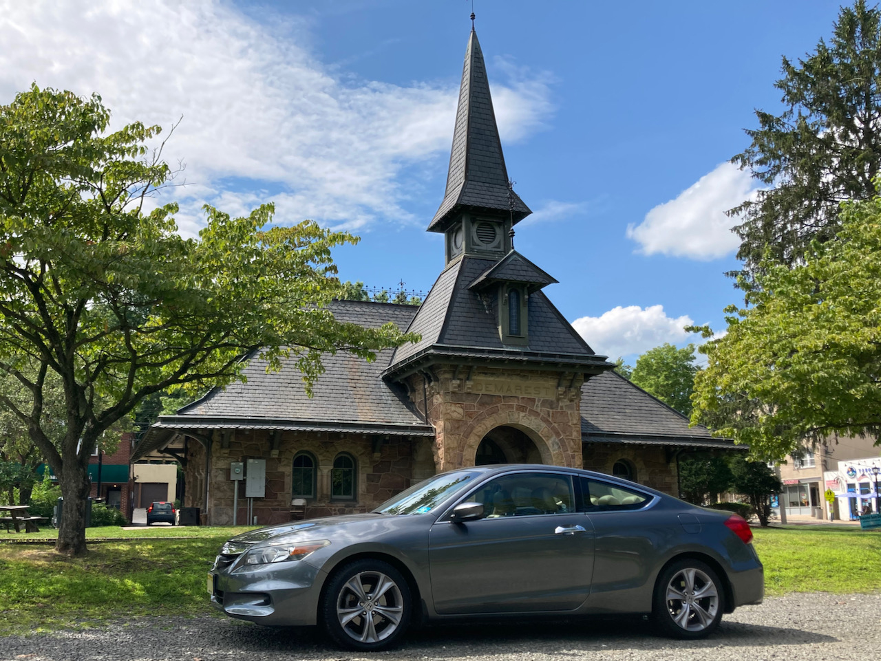 2012 Honda Accord parked in front of Demarest Railroad Depot.