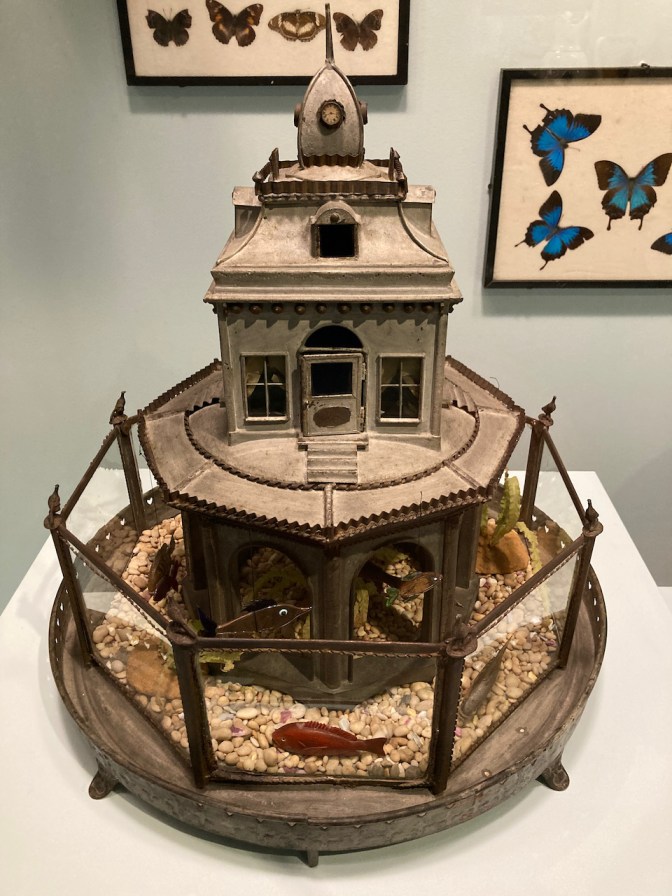 Metal and glass aquarium.