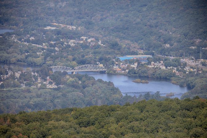 View of Port Jervis and bridge across Delaware River. 