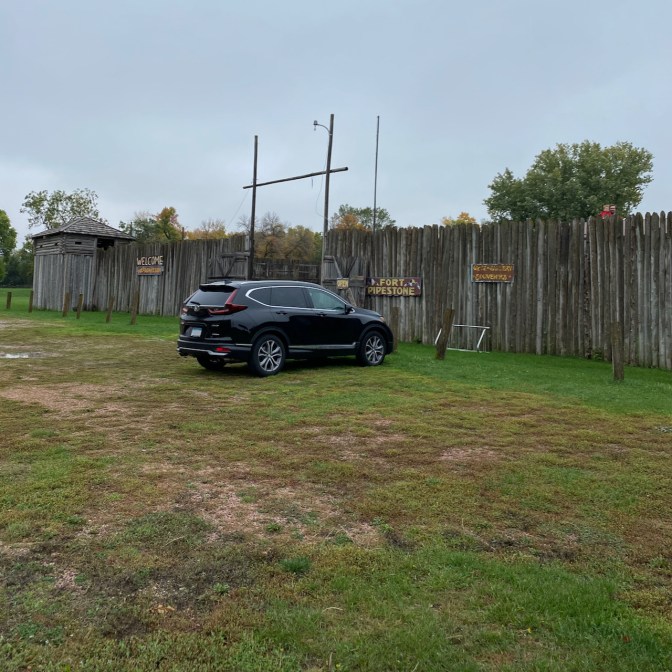 Honda CR-V parked in front of Fort Pipestone.