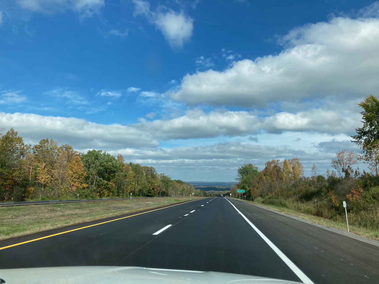 View of NY28 under a blue sky. 
