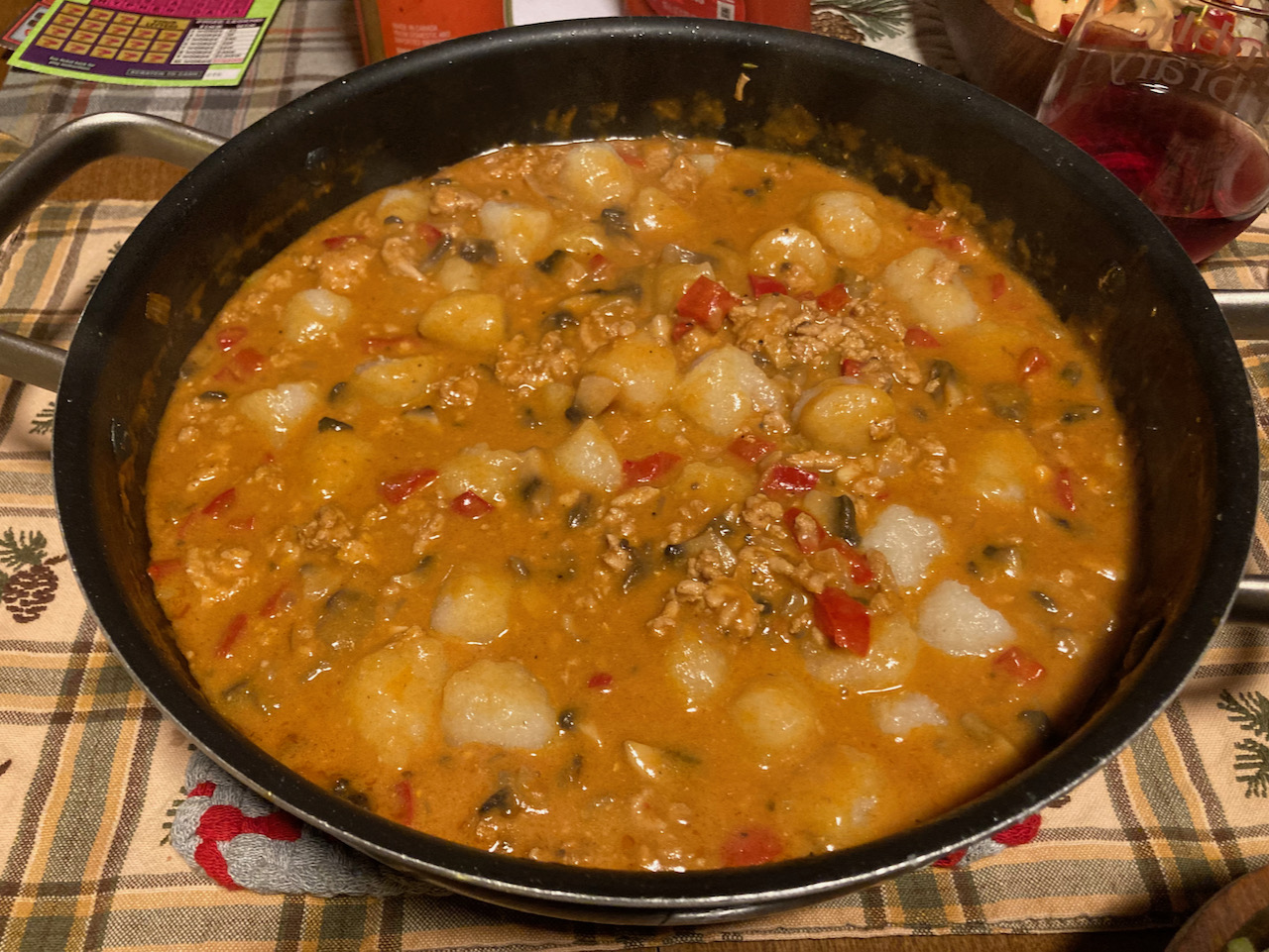 Chicken goulash in teflon pan. 