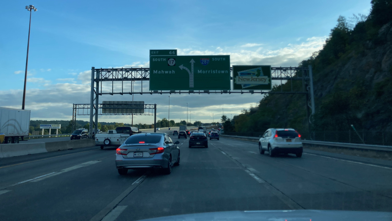 View of I-287 with traffic. 