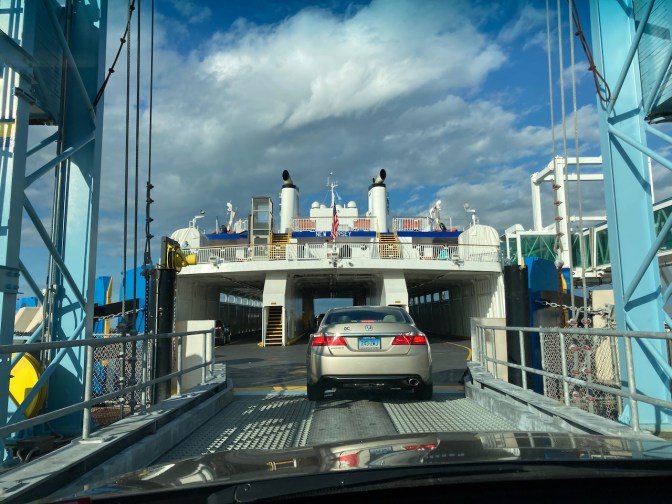 Vehicles driving onto Cape May Lewes Ferry.