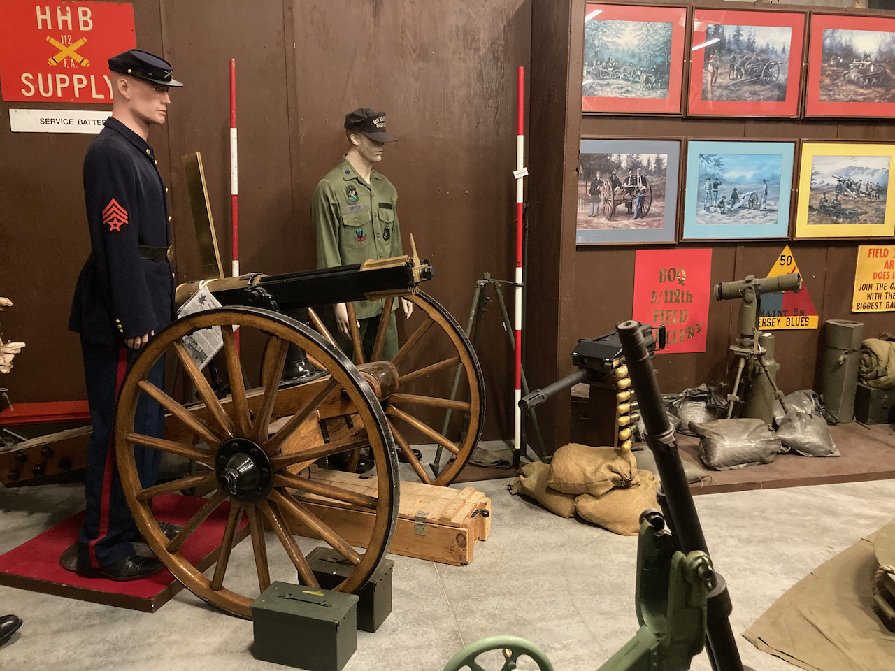 Gatling Gun on wooden cart. 