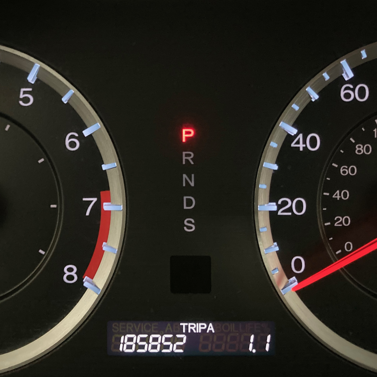 Car odometer reading 185852 TRIP A 1.1