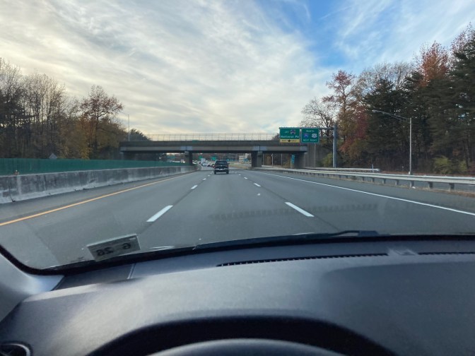 View of I-295 through windshield of 2021 Honda HR-V. 