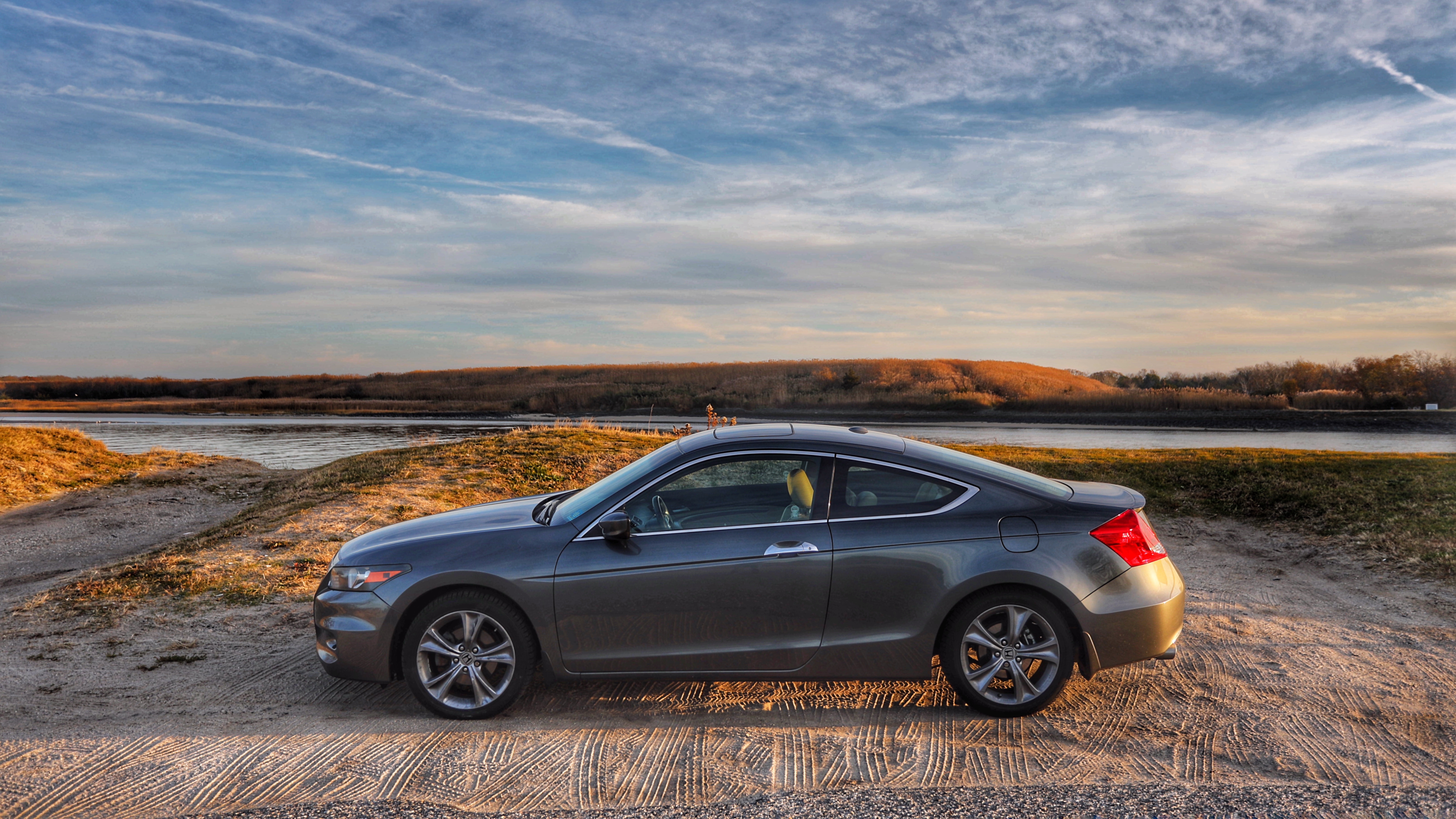 2012 Honda Accord coupe parked beside Cape May canal.