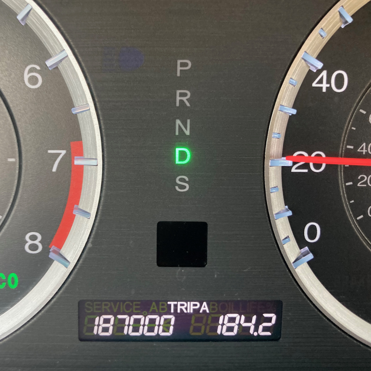 Car odometer reading 187000 TRIP A 184.2