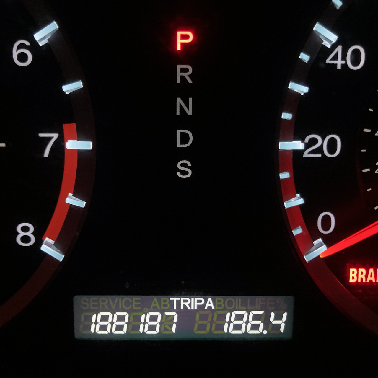Car odometer reading 188187 TRIP A 186.4