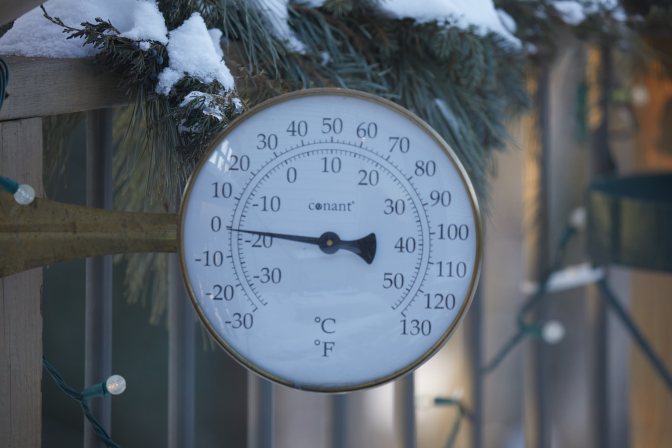 Outdoor thermometer reading 0 degrees.