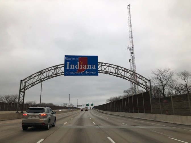 WELCOME TO INDIANA sign over I-80.