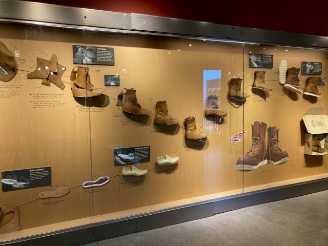 Wall display detailing how boots are constructed.