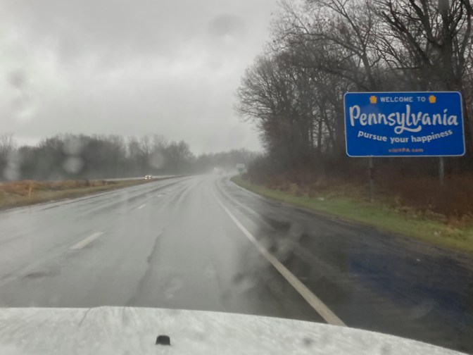 WELCOME TO PENNSYLVANIA sign beside I-80.