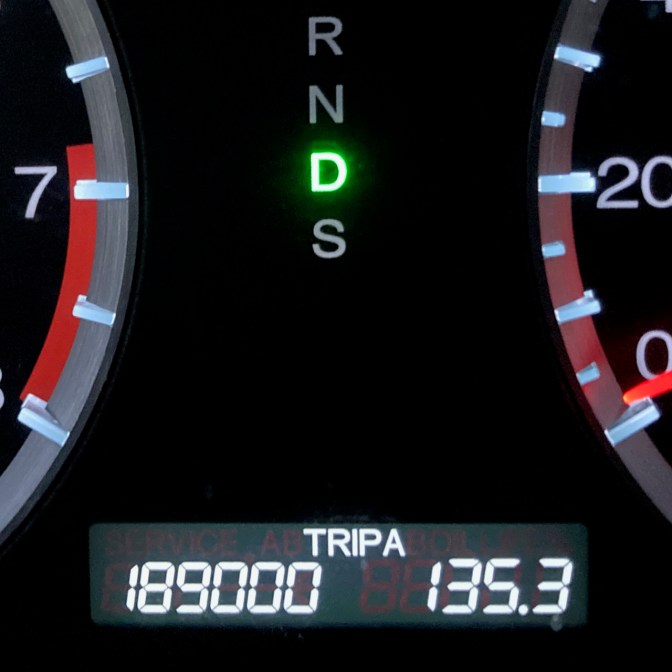 Car odometer reading 189000 TRIP A 135.3