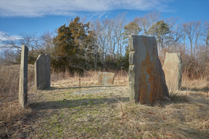 Art installation of stones in circle.