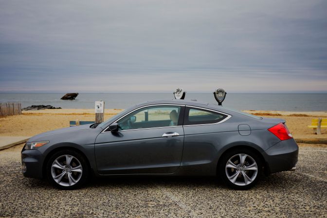 2012 Honda Accord coupe parked in front of Sunset Beach in Cape May, NJ.