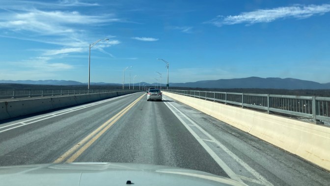 View of traffic on Kingston-Rhinecliff Bridge.