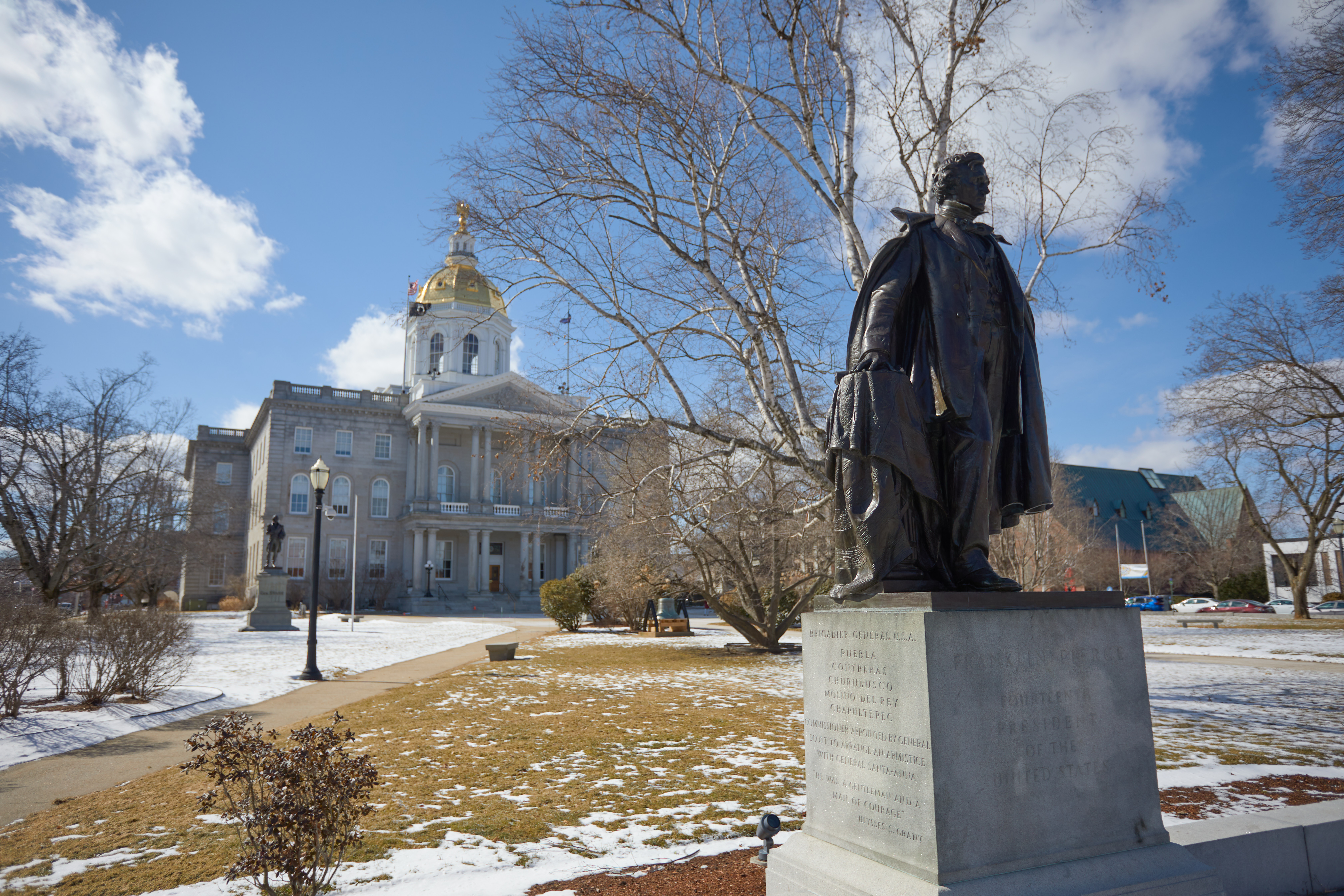 Statue of President Franklin Pierce outside of New Hampshire State Building.