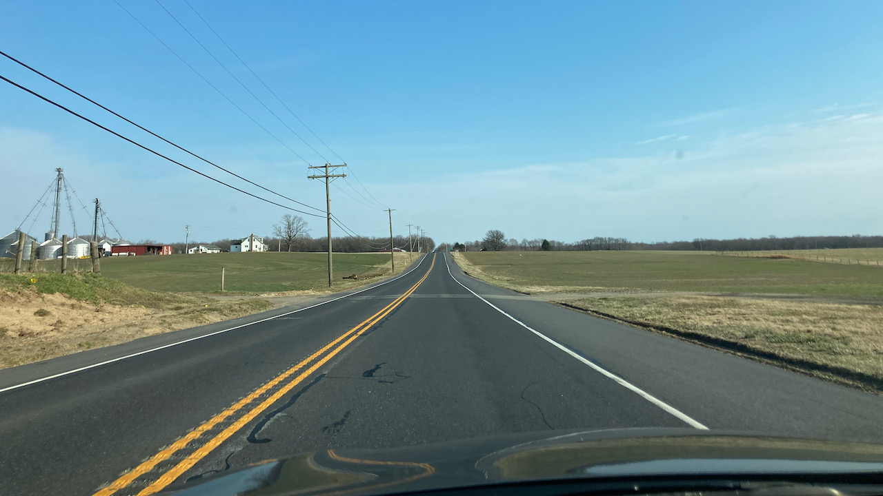 View of farmland on either side of Route 40.